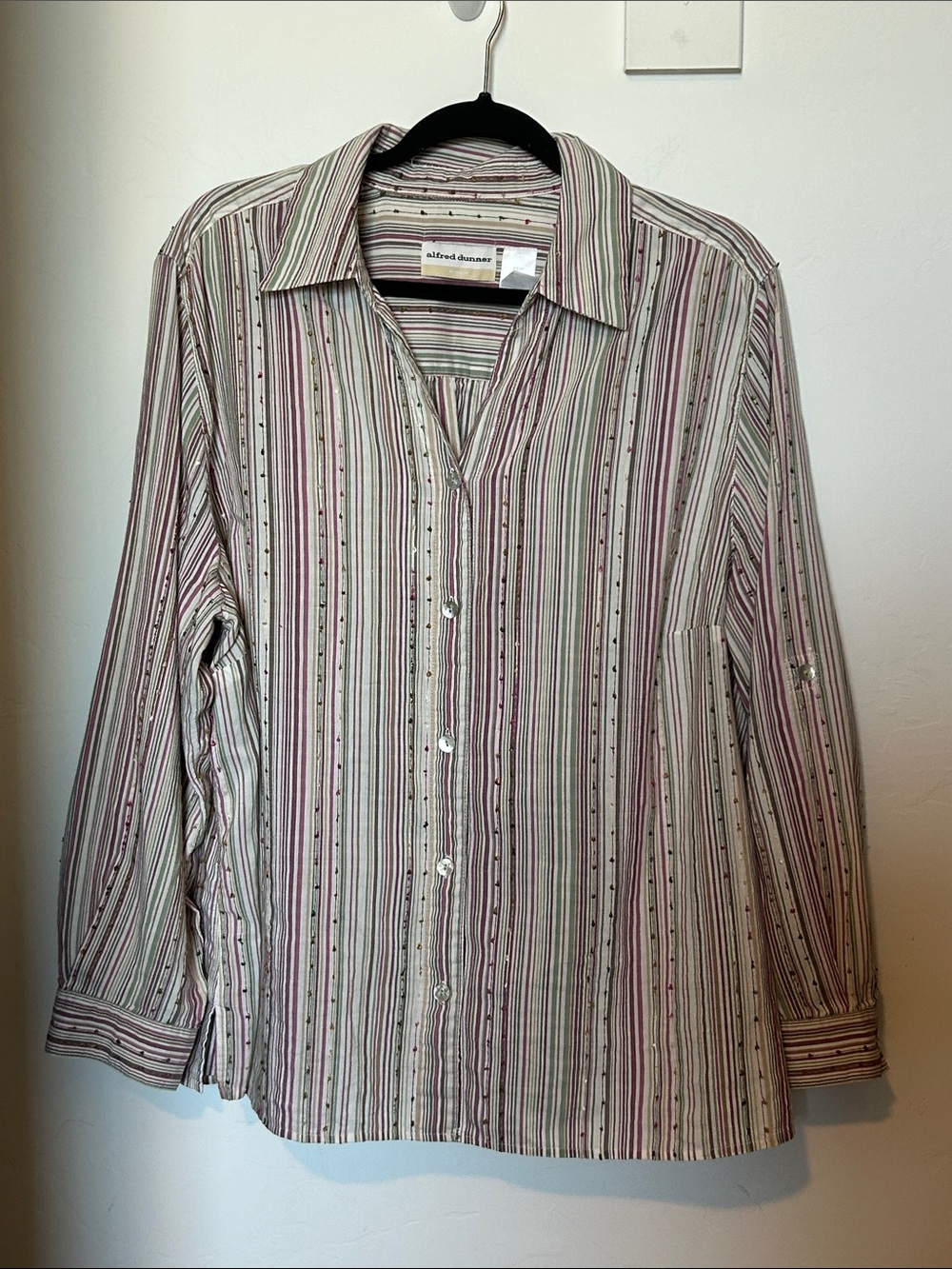 Alfred Dunner Earthy Cotton Blend Textured Striped Button-Down